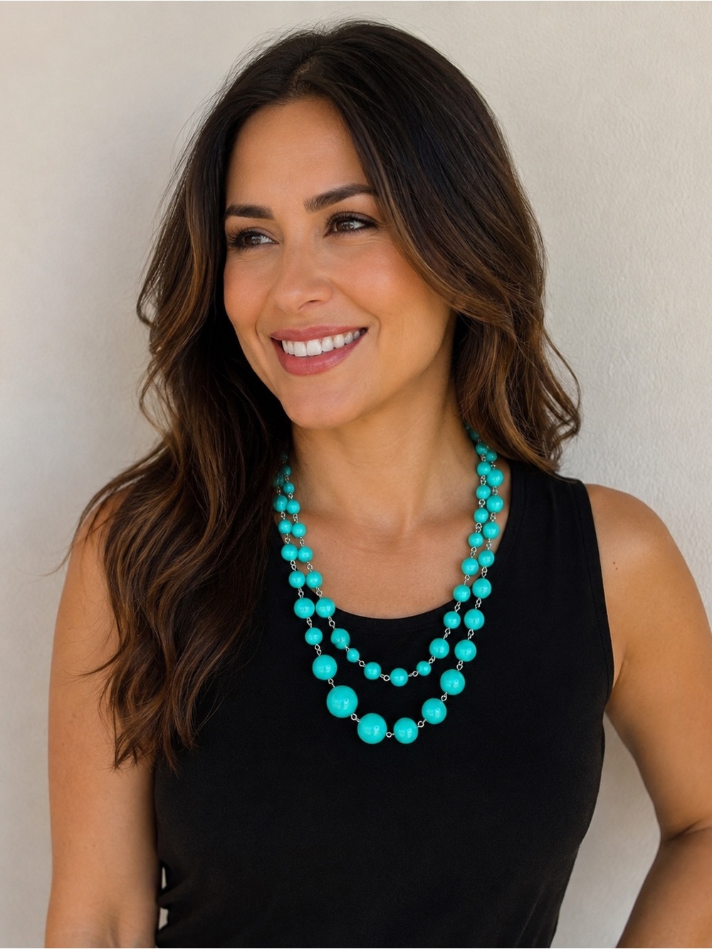 Fossil Faux Turquoise Beaded Double Strand Necklace